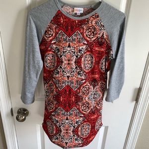 NWT LuLaRoe Gray and Red Randy Shirt, Size XXS